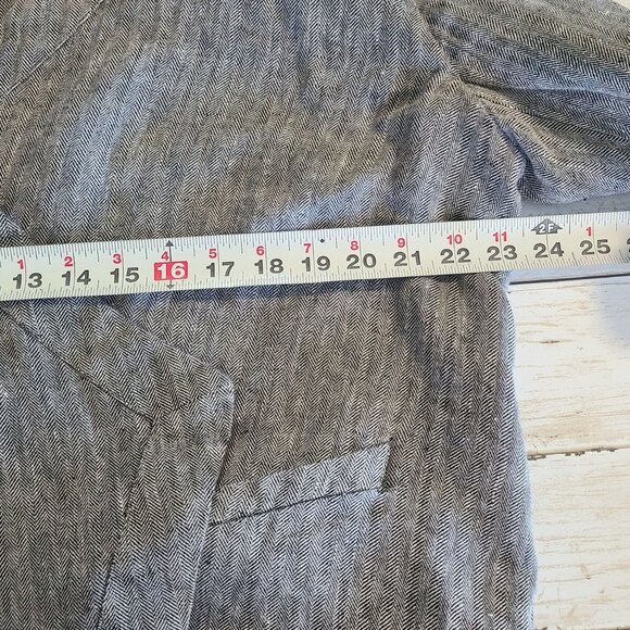 Coldwater Creek Linen Herringbone Tweed Open Front Jacket Classic Staple Lg - Picture 5 of 9